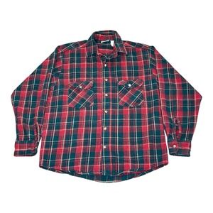 Five Brother Mens Vintage Red Green Plaid Cotton Flannel Work Shirt Made USA (M)